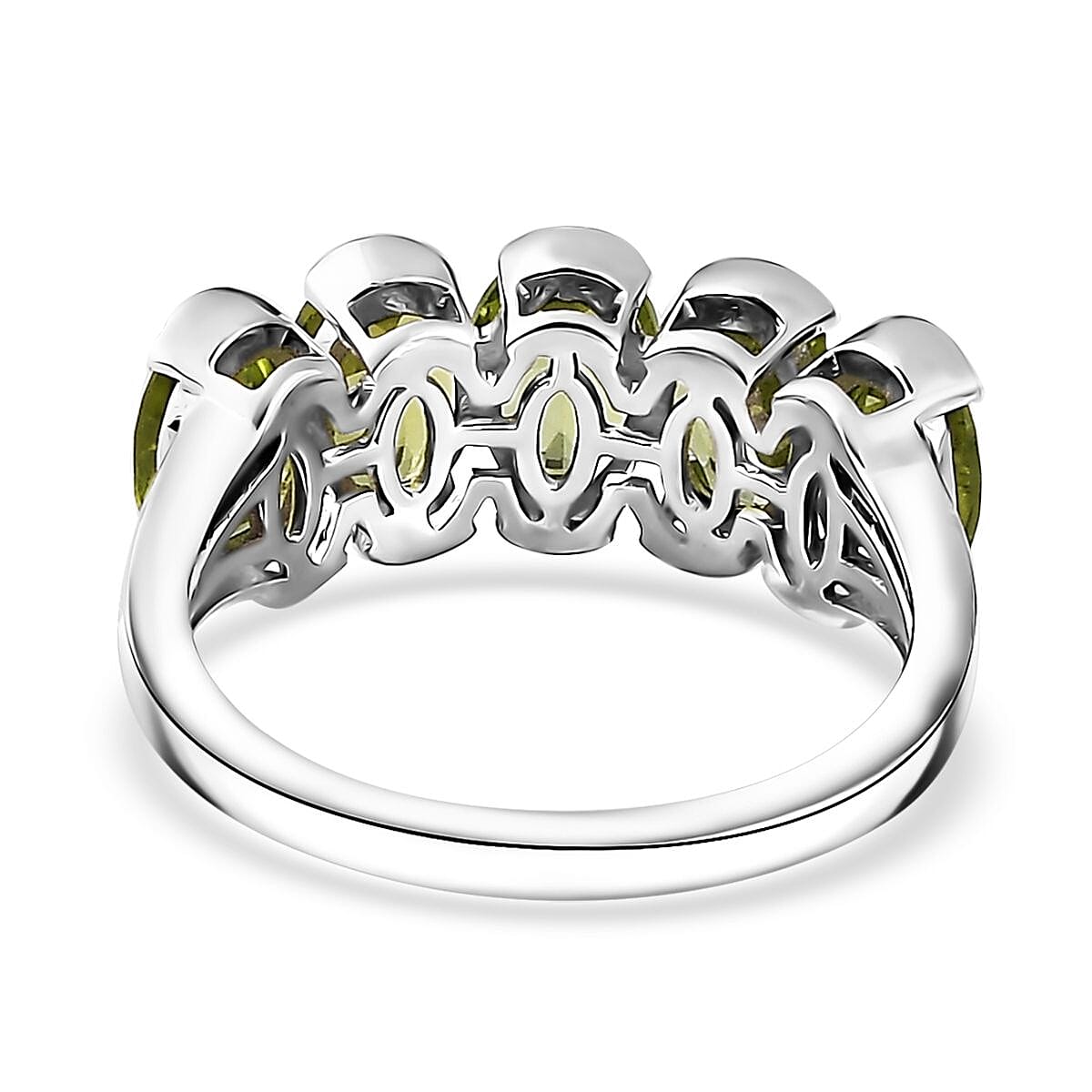 D'Joy Premium Peridot 5 Stone Ring in Platinum Over Sterling Silver (Size 6.0) 3.90 ctw image number 4