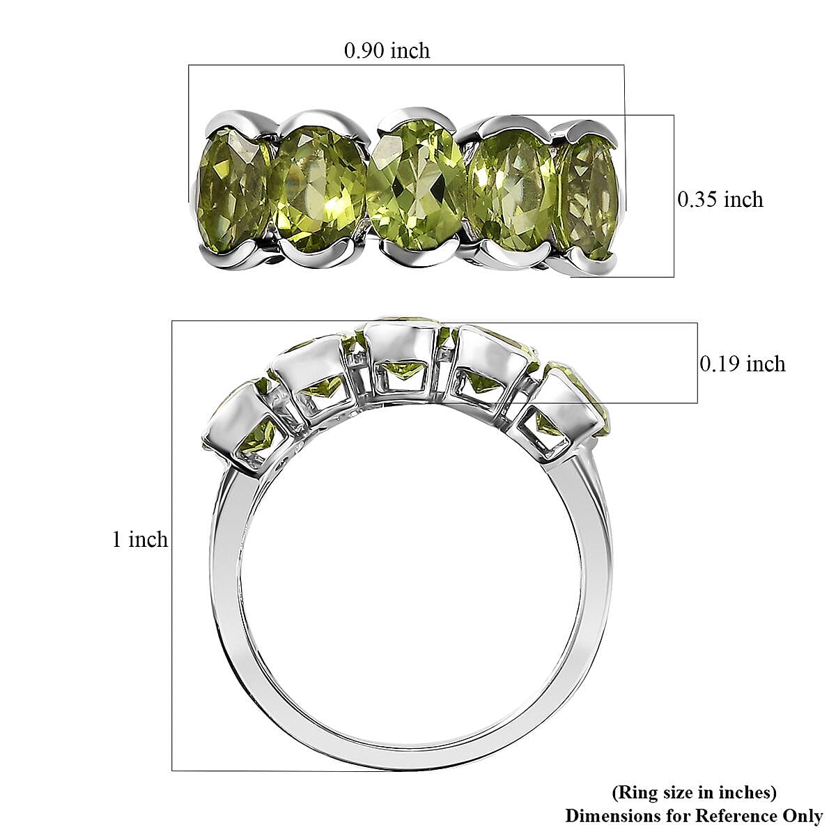 D'Joy Premium Peridot 5 Stone Ring in Platinum Over Sterling Silver (Size 6.0) 3.90 ctw image number 5