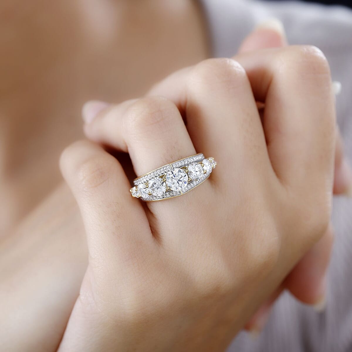 Moissanite Ring in Vermeil Yellow Gold Over Sterling Silver (Size 5.0) 2.90 ctw image number 2