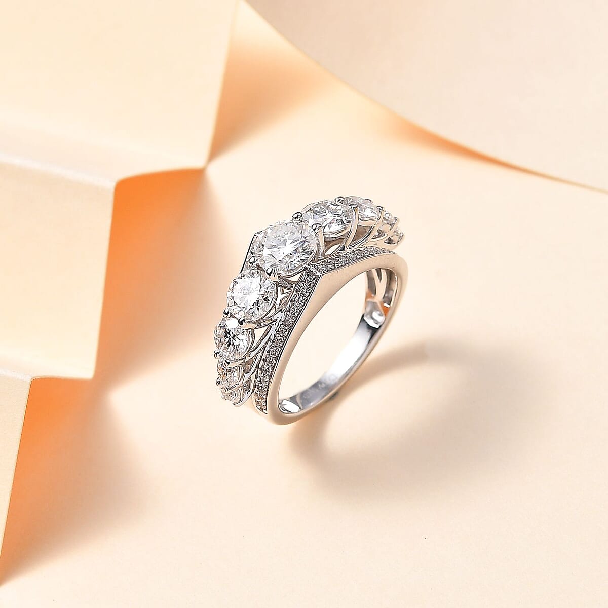 Moissanite Ring in Platinum Over Sterling Silver (Size 5.0) 2.90 ctw image number 1