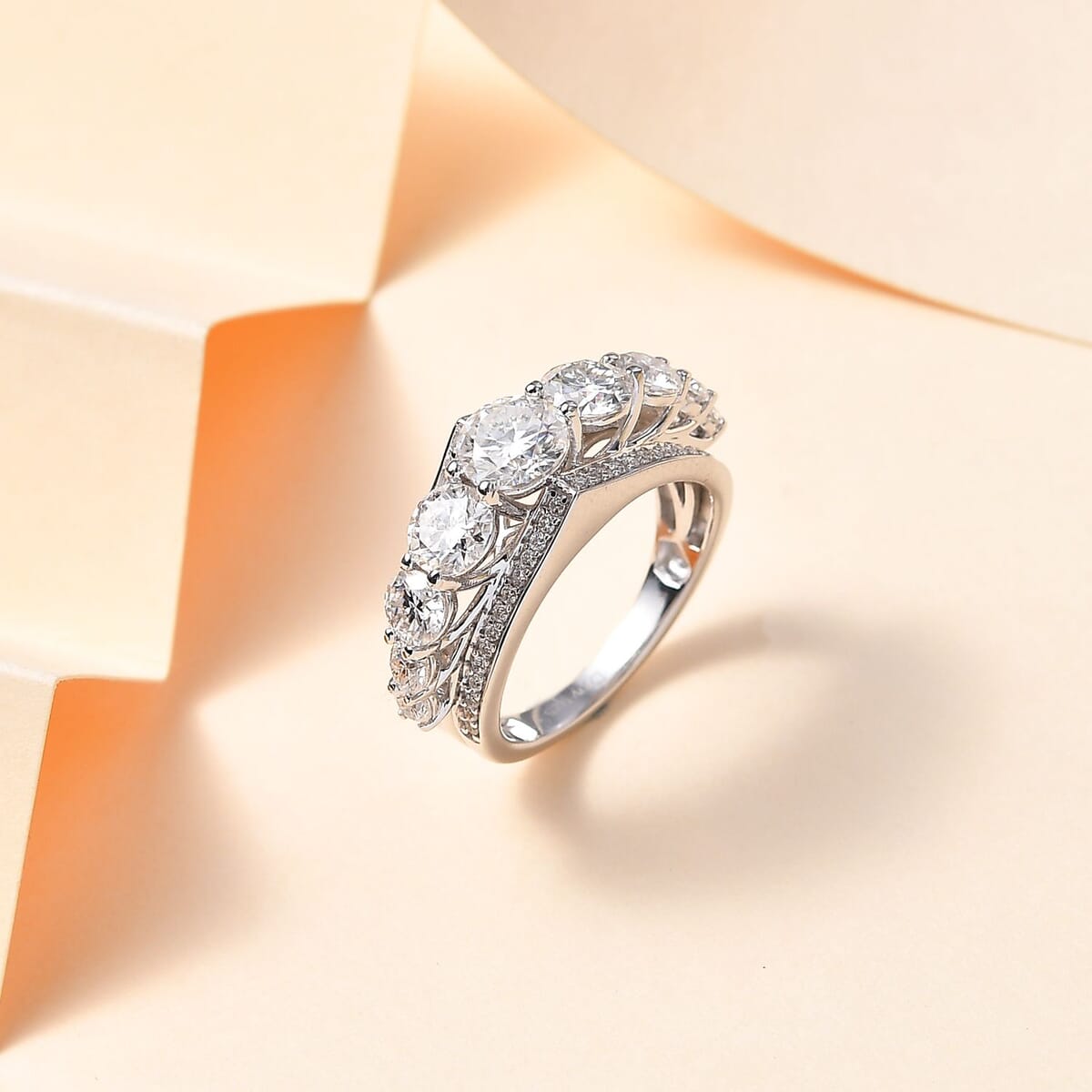 Moissanite Ring in Platinum Over Sterling Silver (Size 7.0) 2.90 ctw image number 1