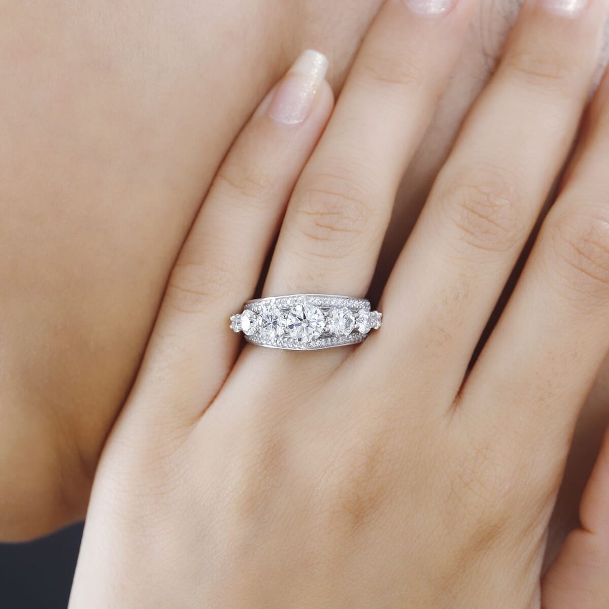 Moissanite Ring in Platinum Over Sterling Silver (Size 7.0) 2.90 ctw image number 2