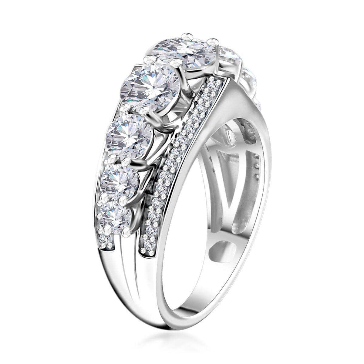 Moissanite Ring in Platinum Over Sterling Silver (Size 7.0) 2.90 ctw image number 3