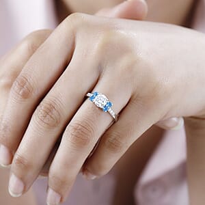 Moissanite and Malgache Neon Apatite Ring in Platinum Over Sterling Silver (Size 6.0) 1.35 ctw
