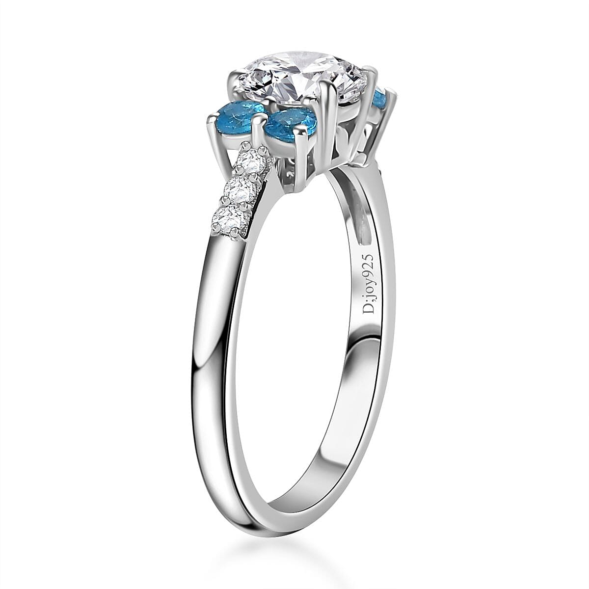 Moissanite and Malgache Neon Apatite Ring in Platinum Over Sterling Silver (Size 6.0) 1.35 ctw image number 3