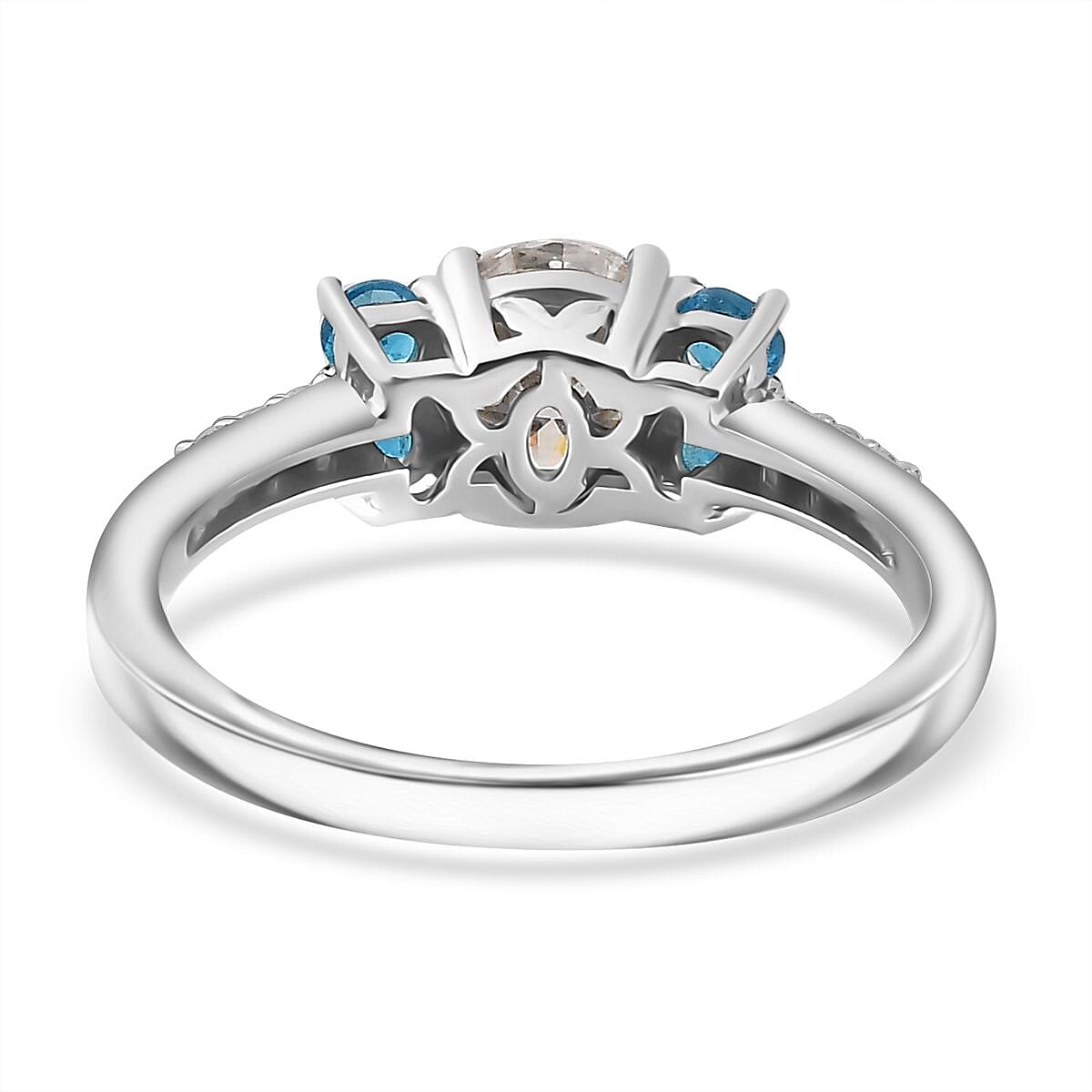 Moissanite and Malgache Neon Apatite Ring in Platinum Over Sterling Silver (Size 6.0) 1.35 ctw image number 4