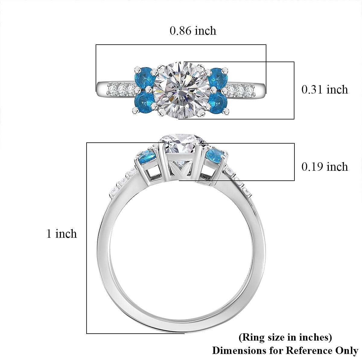 Moissanite and Malgache Neon Apatite Ring in Platinum Over Sterling Silver (Size 6.0) 1.35 ctw image number 5