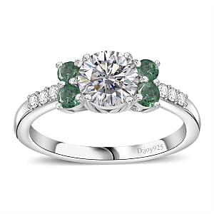 Moissanite and Malgache Neon Apatite Ring in Platinum Over Sterling Silver (Size 7.0) 1.35 ctw