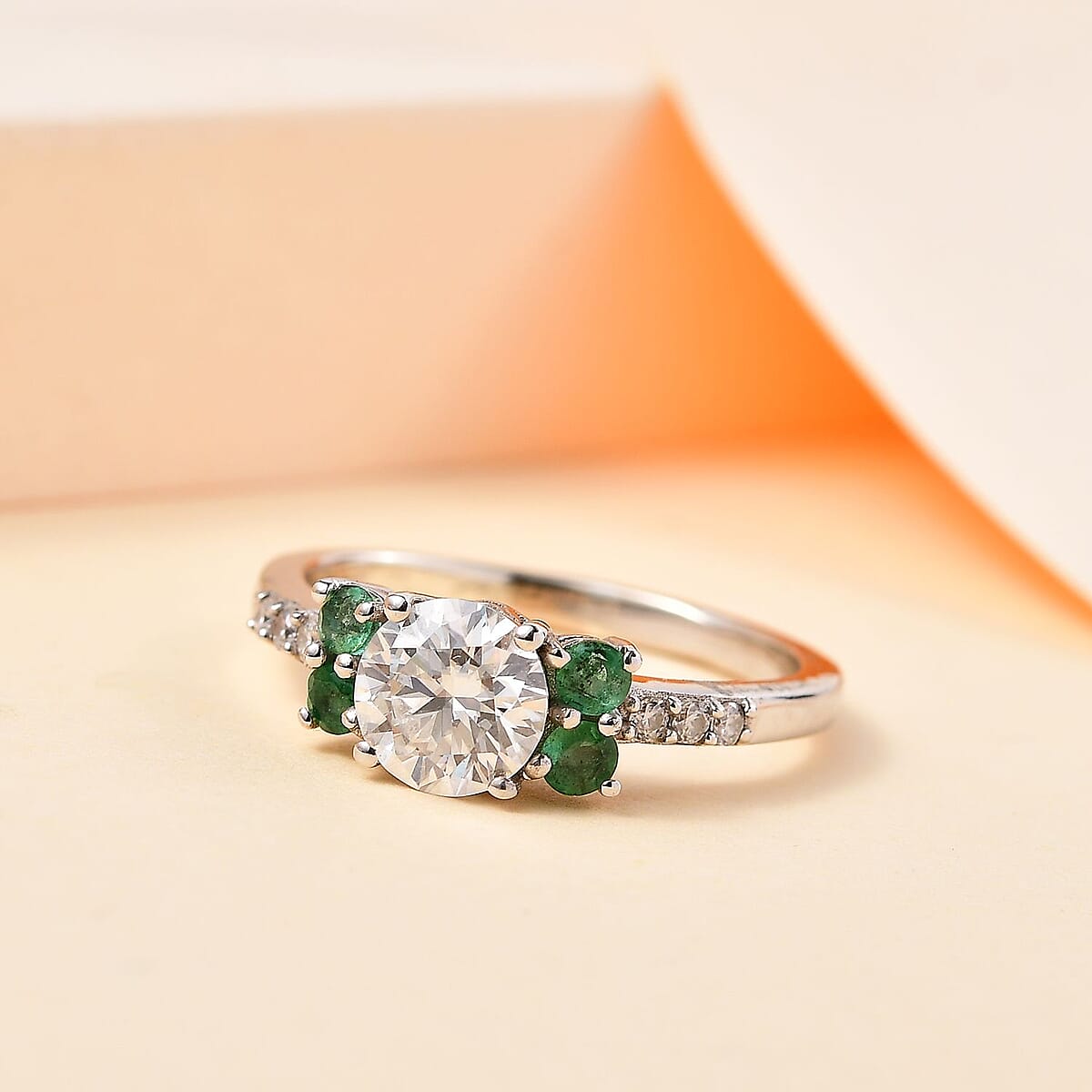 Moissanite and Malgache Neon Apatite Ring in Platinum Over Sterling Silver (Size 7.0) 1.35 ctw image number 1