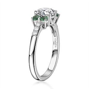 Moissanite and Malgache Neon Apatite Ring in Platinum Over Sterling Silver (Size 7.0) 1.35 ctw