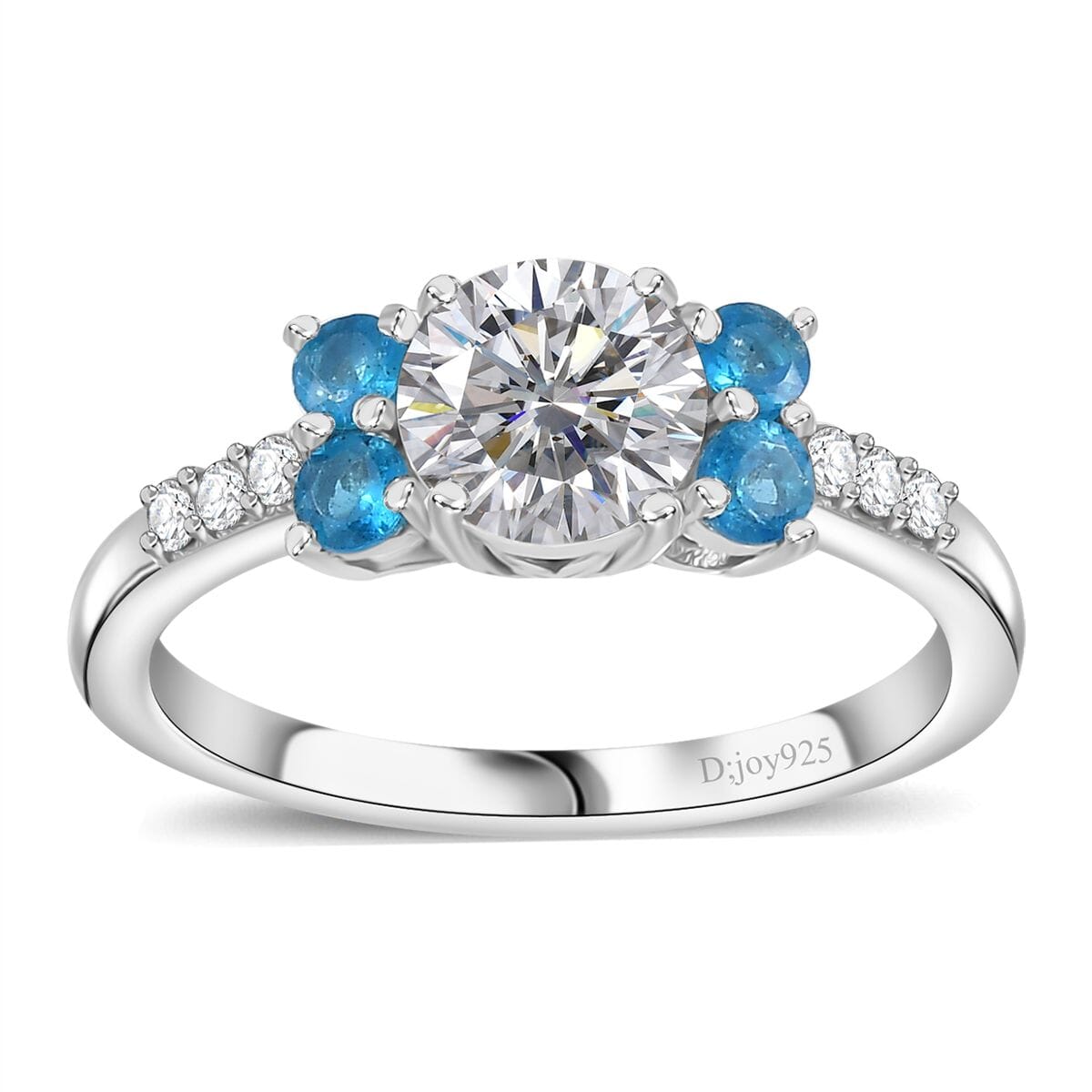Moissanite and Malgache Neon Apatite Ring in Platinum Over Sterling Silver (Size 8.0) 1.35 ctw image number 0