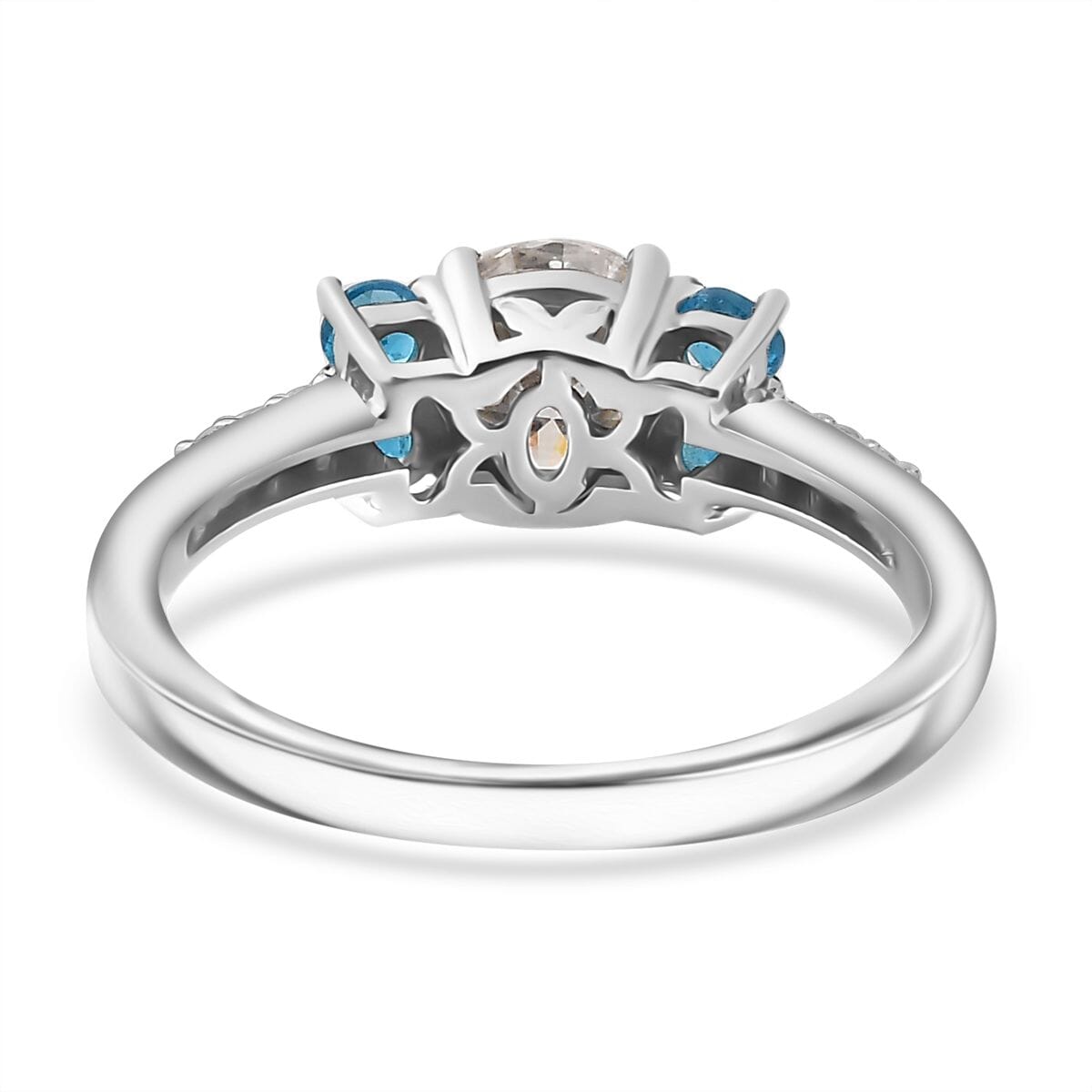 Moissanite and Malgache Neon Apatite Ring in Platinum Over Sterling Silver (Size 8.0) 1.35 ctw image number 4