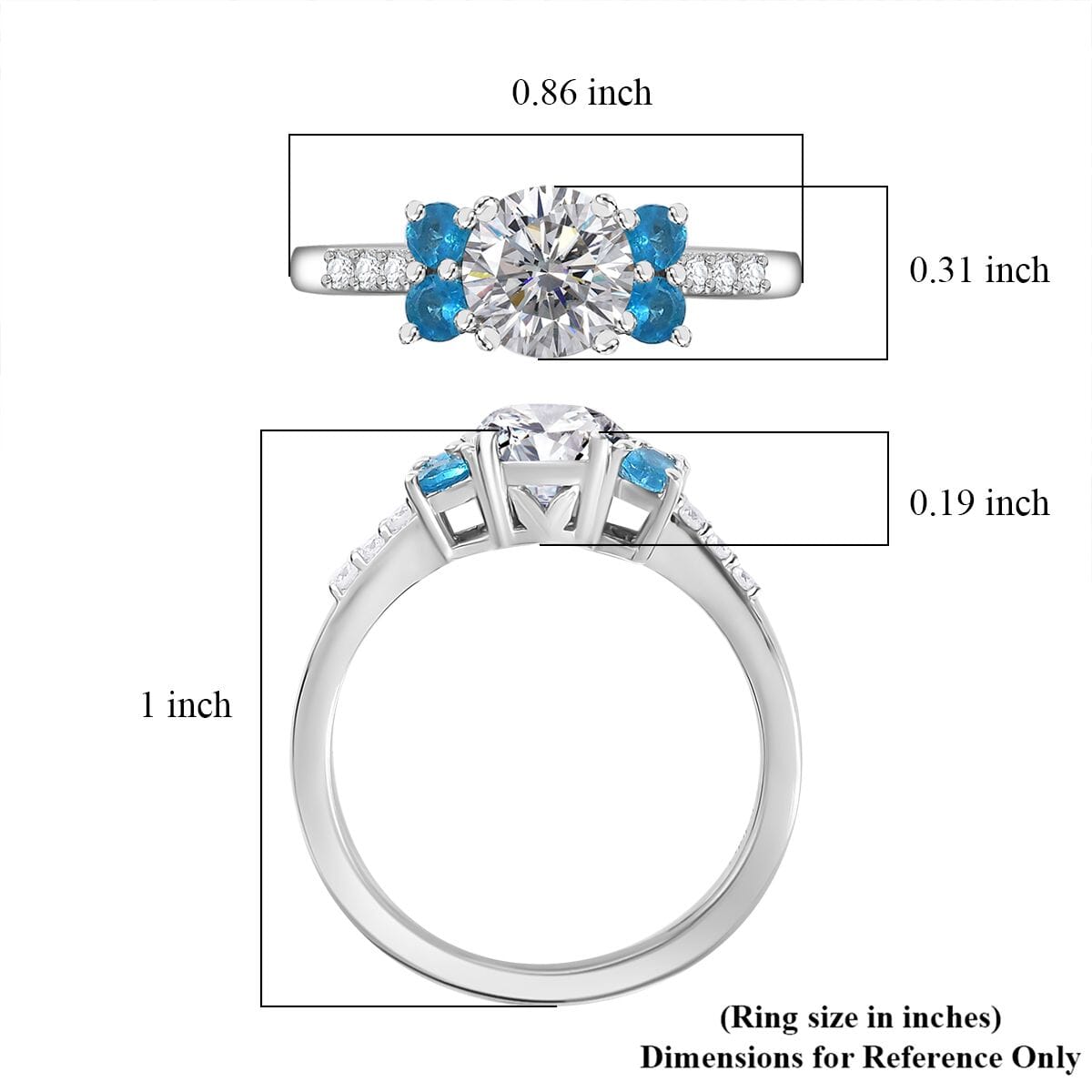 Moissanite and Malgache Neon Apatite Ring in Platinum Over Sterling Silver (Size 8.0) 1.35 ctw image number 5
