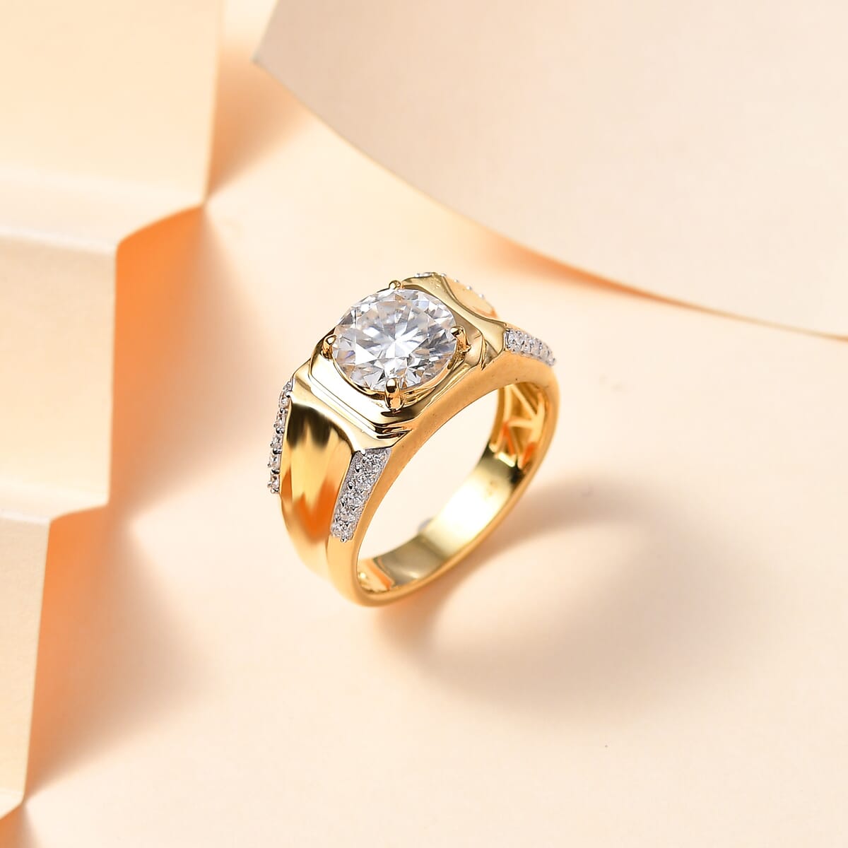 Moissanite Men's Ring in Vermeil Yellow Gold Over Sterling Silver (Size 9.0) 3.15 ctw image number 1