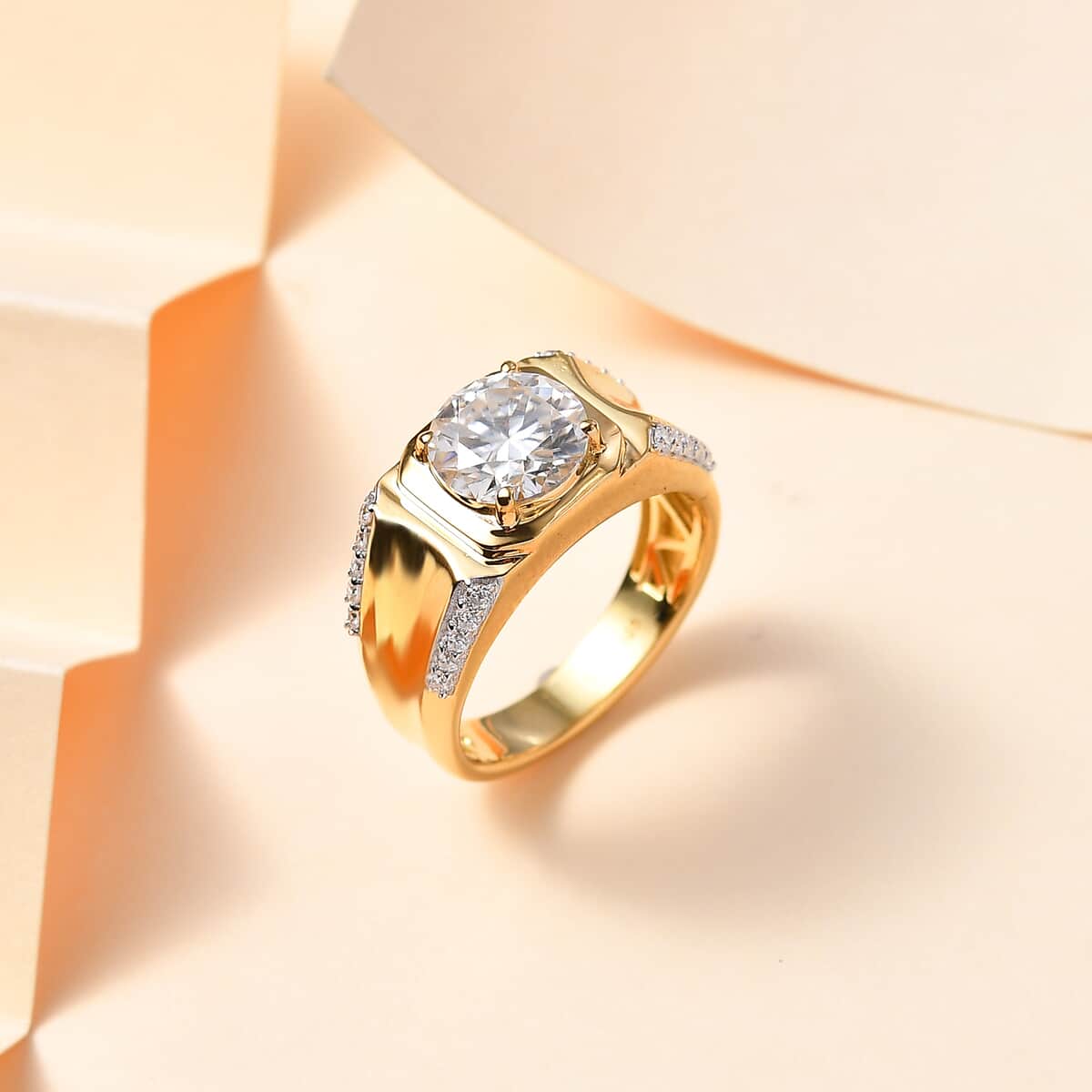 Moissanite Men's Ring in Vermeil Yellow Gold Over Sterling Silver (Size 12.0) 3.15 ctw image number 1