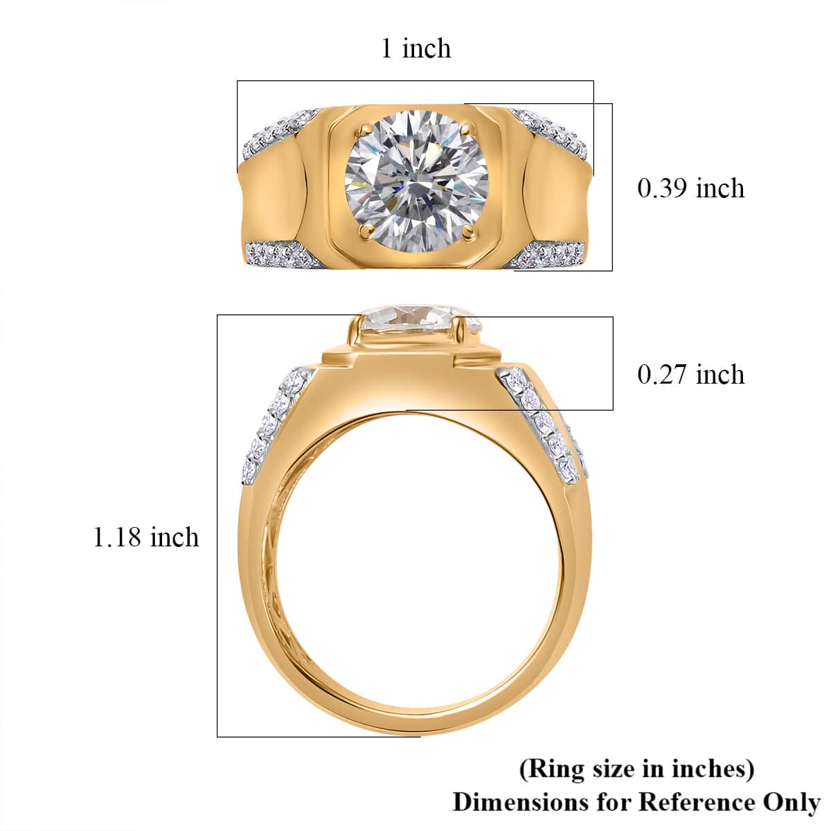 Moissanite Men's Ring in Vermeil Yellow Gold Over Sterling Silver (Size 12.0) 3.15 ctw image number 5