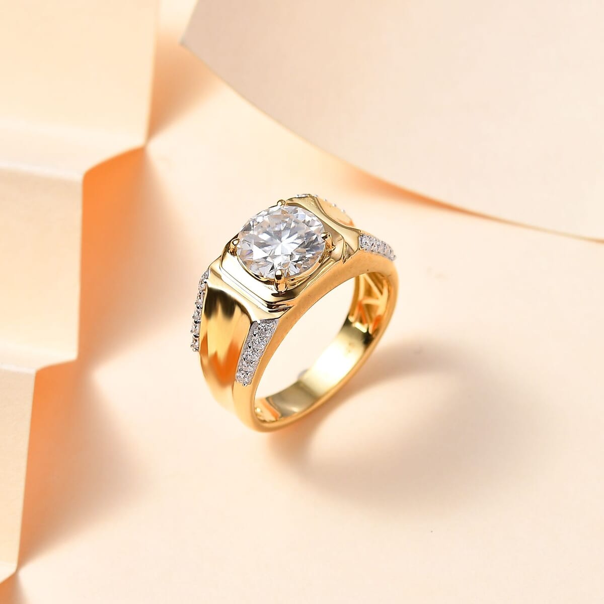 Moissanite Men's Ring in Vermeil Yellow Gold Over Sterling Silver (Size 9.0) 3.15 ctw image number 1