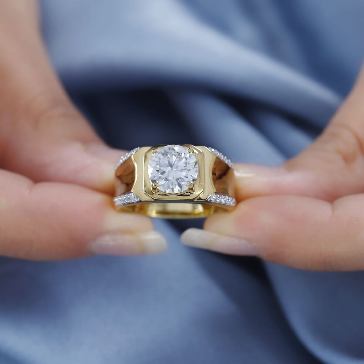 Moissanite Men's Ring in Vermeil Yellow Gold Over Sterling Silver (Size 9.0) 3.15 ctw image number 2