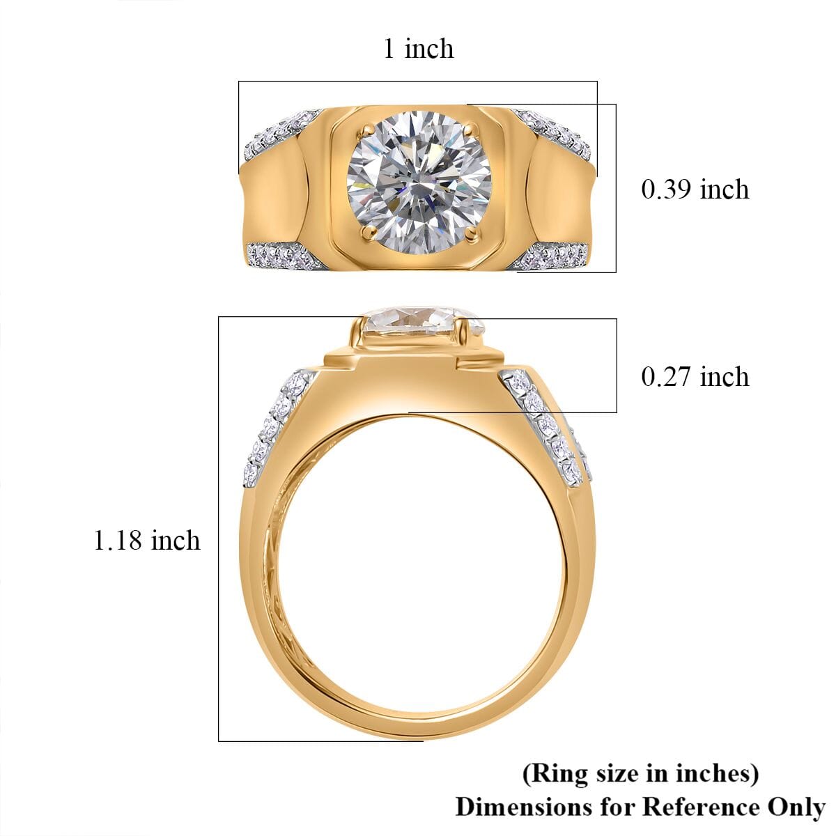 Moissanite Men's Ring in Vermeil Yellow Gold Over Sterling Silver (Size 9.0) 3.15 ctw image number 5