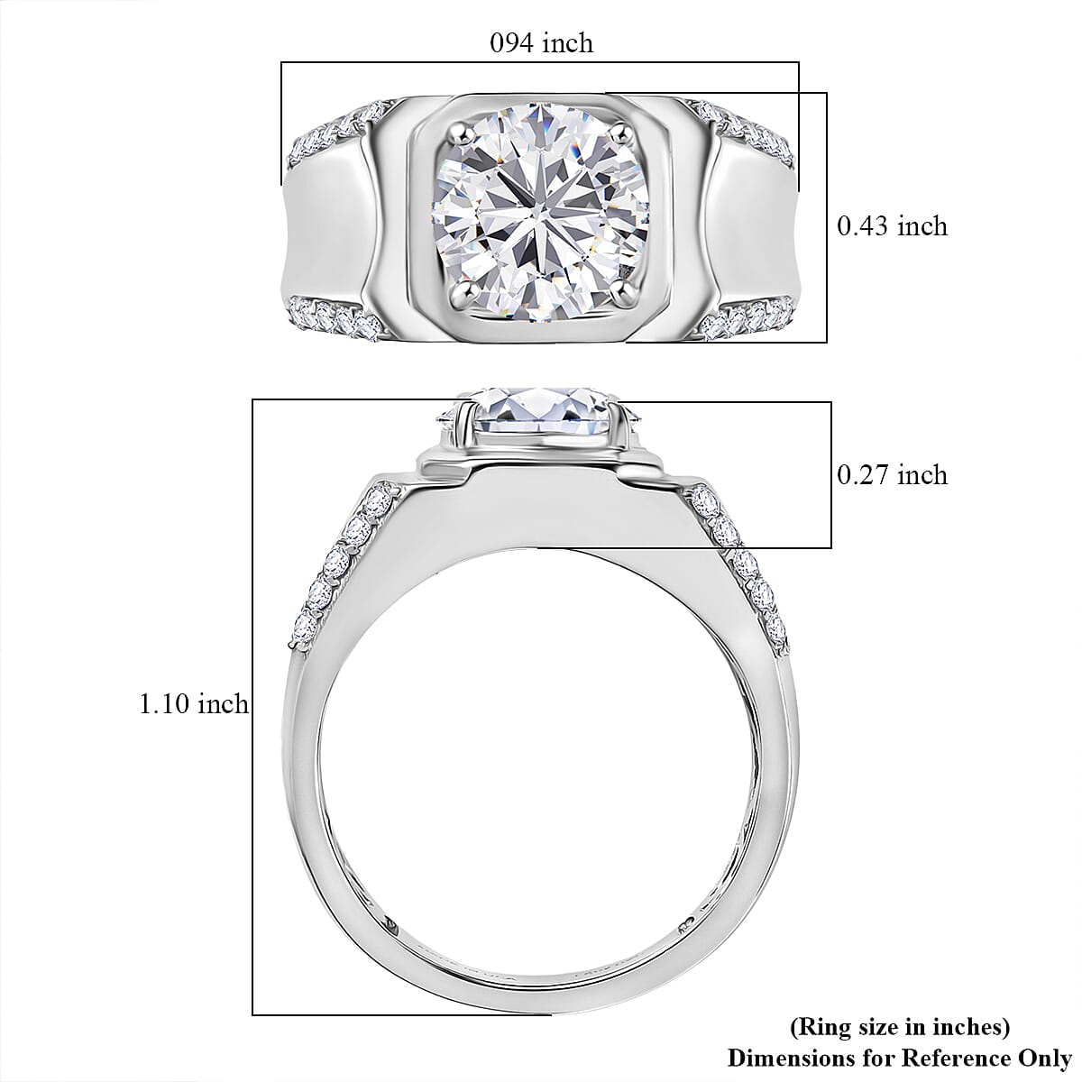 Doorbuster D'Joy Moissanite 3.15 ctw Men's Ring in Rhodium Over Sterling Silver (Size 11.0) image number 5