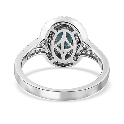 Luxoro 14K White Gold AAAA Monte Belo Indicolite and G-H I2 Diamond Double Halo Ring (Size 6.0) 1.30 ctw