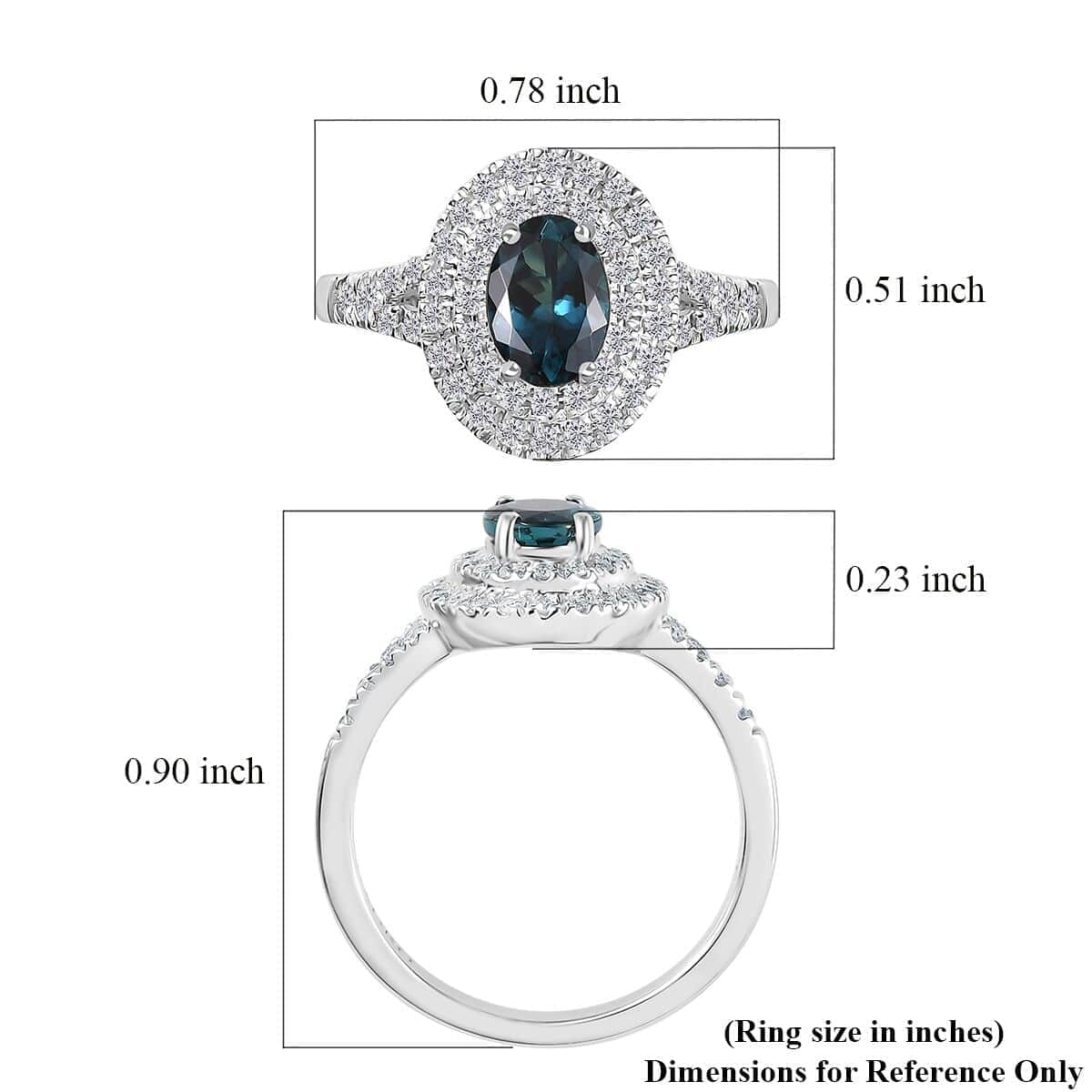 Luxoro 14K White Gold AAAA Monte Belo Indicolite, Diamond (G-H, I2) (0.45 cts) Double Halo Ring (Size 7.0) 1.30 ctw image number 5
