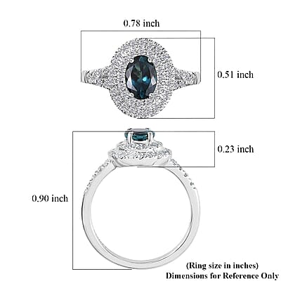 Luxoro 14K White Gold AAAA Monte Belo Indicolite and G-H I2 Diamond Double Halo Ring (Size 6.0) 1.30 ctw