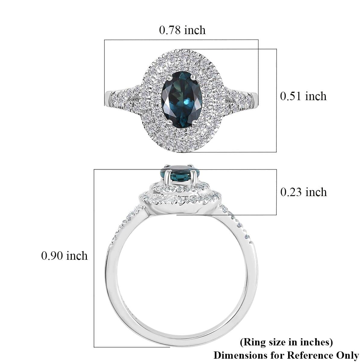 Luxoro 14K White Gold AAAA Monte Belo Indicolite and G-H I2 Diamond Double Halo Ring (Size 7.0) 1.30 ctw image number 5