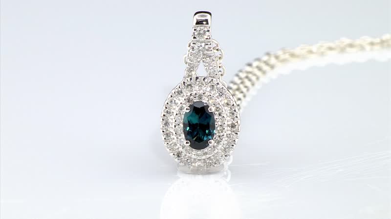 Luxoro 14K White Gold AAAA Monte Belo Indicolite and G-H I2 Diamond Double Halo Pendant without Chain 0.85 ctw