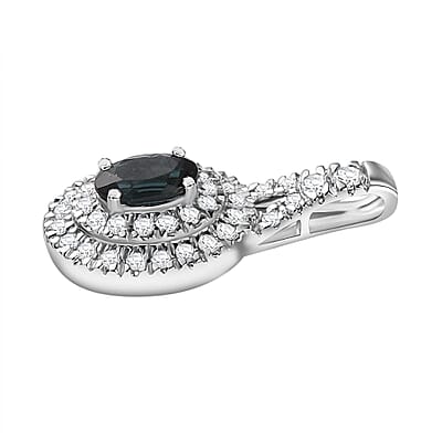 Luxoro 14K White Gold AAAA Monte Belo Indicolite and G-H I2 Diamond Double Halo Pendant without Chain 0.85 ctw