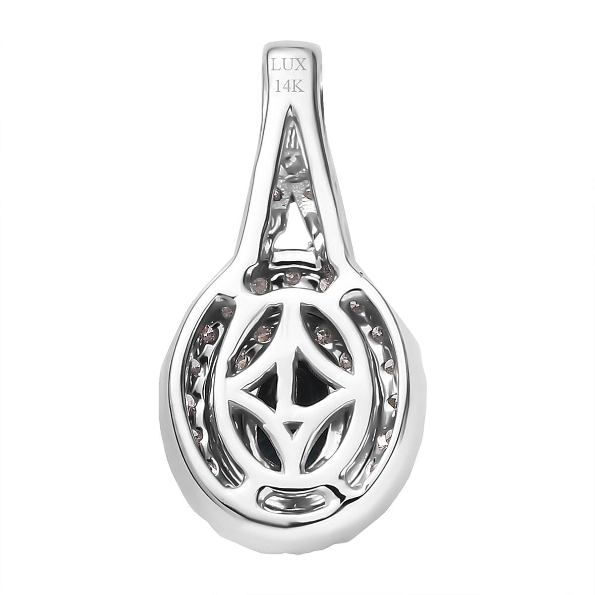 Luxoro 14K White Gold AAAA Monte Belo Indicolite and G-H I2 Diamond Double Halo Pendant without Chain 0.85 ctw