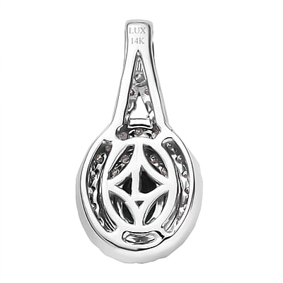Luxoro 14K White Gold AAAA Monte Belo Indicolite and G-H I2 Diamond Double Halo Pendant without Chain 0.85 ctw