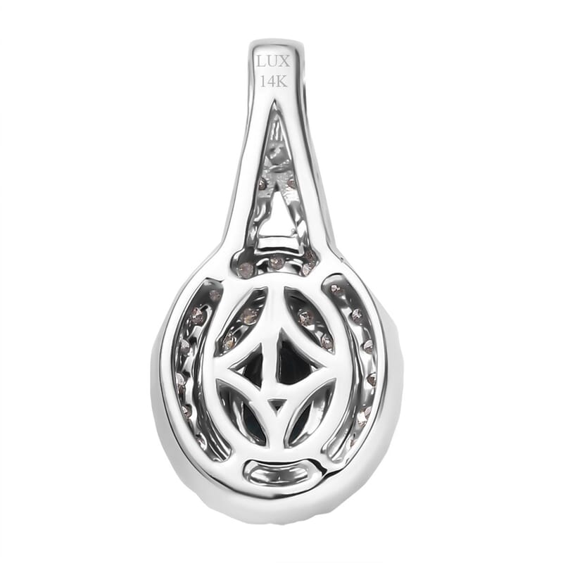 Luxoro 14K White Gold AAAA Monte Belo Indicolite and G-H I2 Diamond Double Halo Pendant without Chain 0.85 ctw