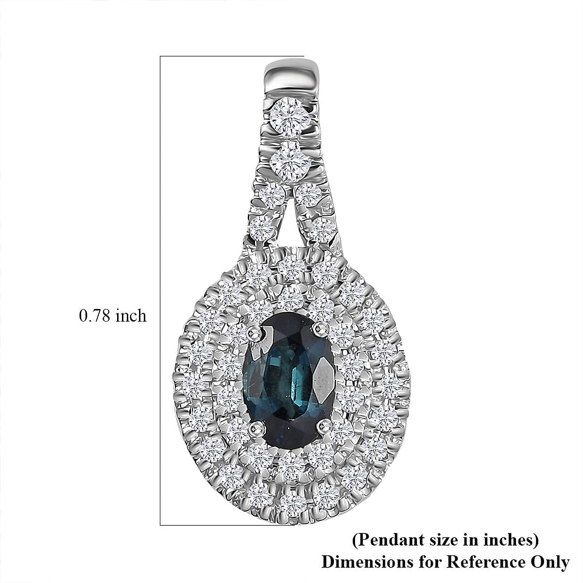 Luxoro 14K White Gold AAAA Monte Belo Indicolite and G-H I2 Diamond Double Halo Pendant without Chain 0.85 ctw