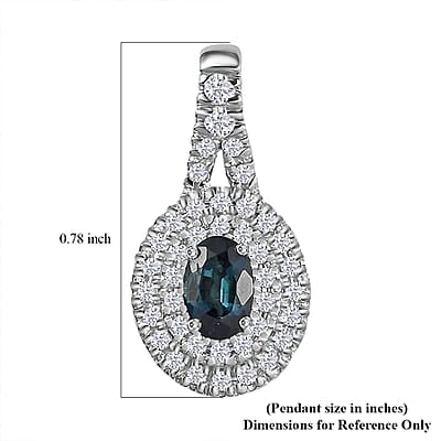 Luxoro 14K White Gold AAAA Monte Belo Indicolite and G-H I2 Diamond Double Halo Pendant without Chain 0.85 ctw