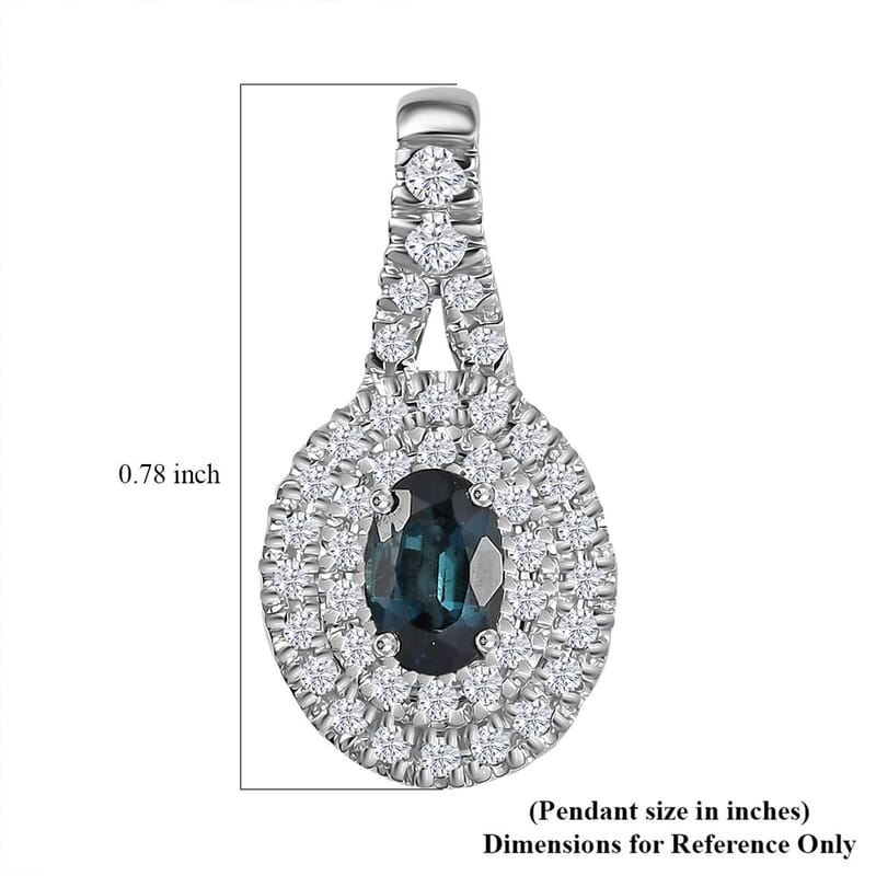 Luxoro 14K White Gold AAAA Monte Belo Indicolite and G-H I2 Diamond Double Halo Pendant without Chain 0.85 ctw