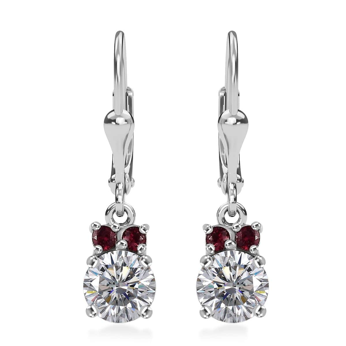 Moissanite and Anthill Garnet Lever Back Earrings in Platinum Over Sterling Silver 1.70 ctw image number 0