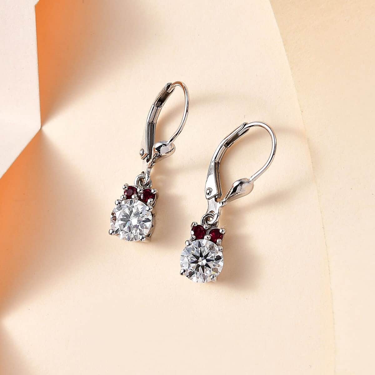 Moissanite and Anthill Garnet Lever Back Earrings in Platinum Over Sterling Silver 1.70 ctw image number 1