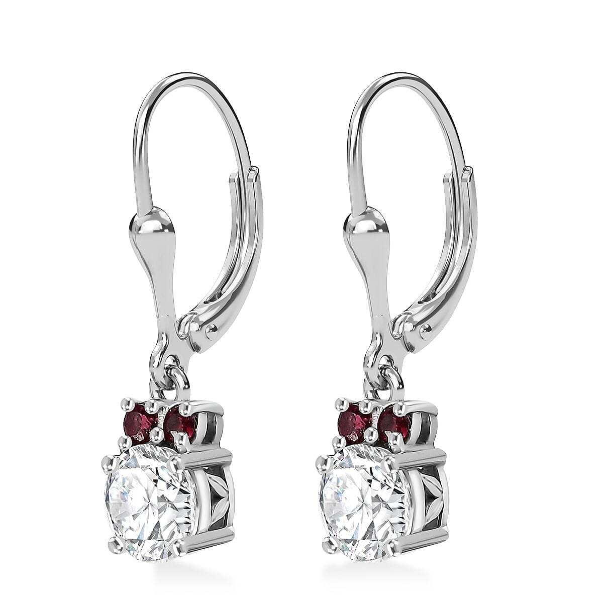 Moissanite and Anthill Garnet Lever Back Earrings in Platinum Over Sterling Silver 1.70 ctw