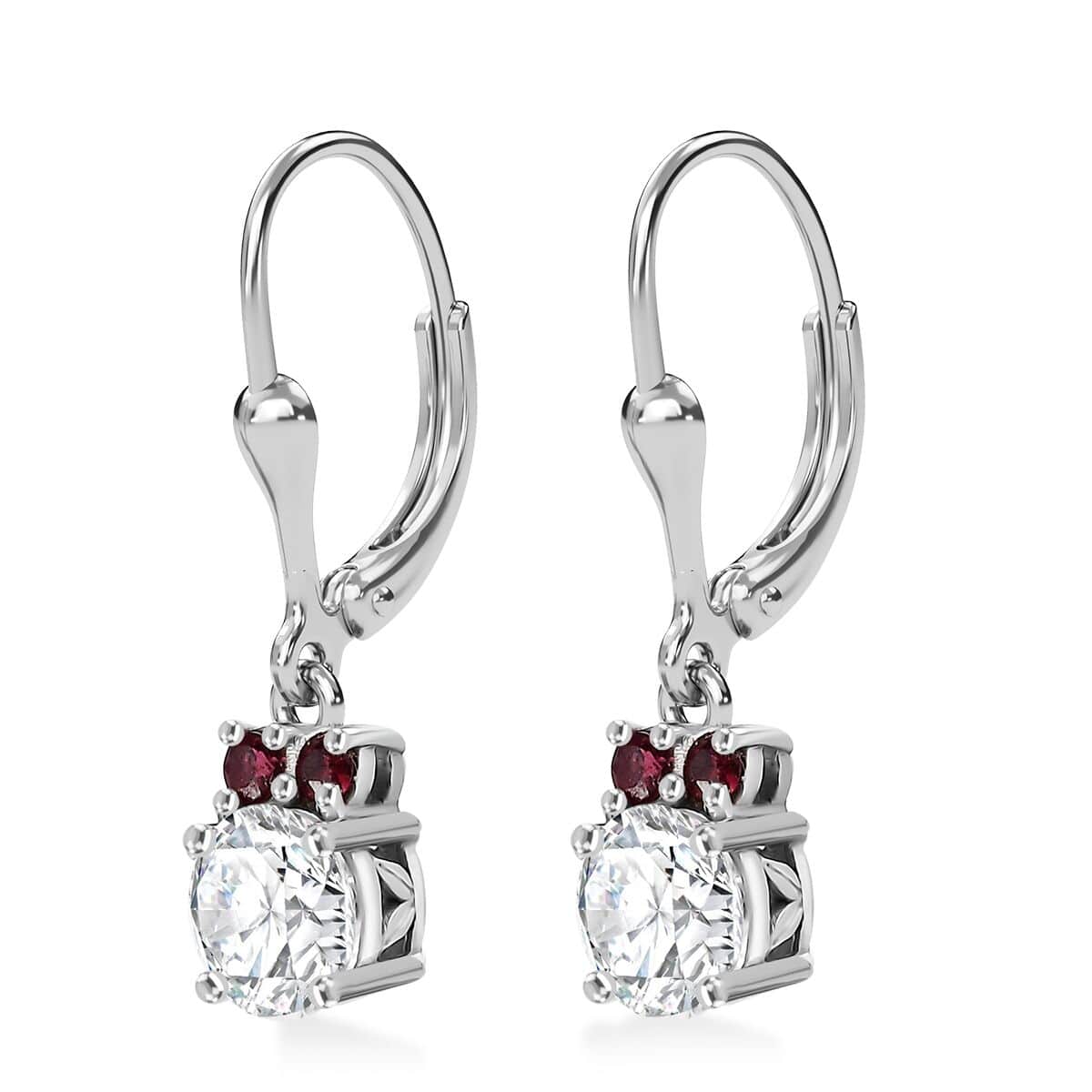 Moissanite and Anthill Garnet Lever Back Earrings in Platinum Over Sterling Silver 1.70 ctw image number 3