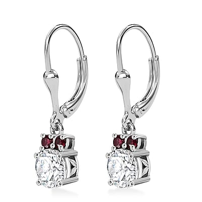 Moissanite and Anthill Garnet Lever Back Earrings in Platinum Over Sterling Silver 1.70 ctw
