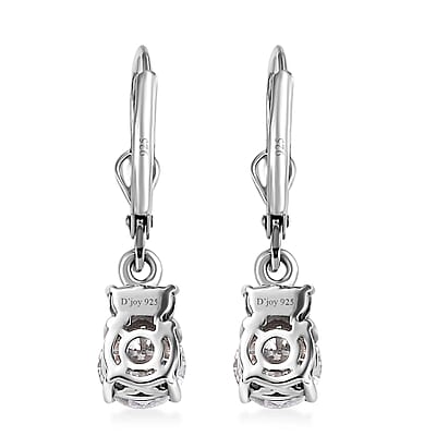 Moissanite and Anthill Garnet Lever Back Earrings in Platinum Over Sterling Silver 1.70 ctw
