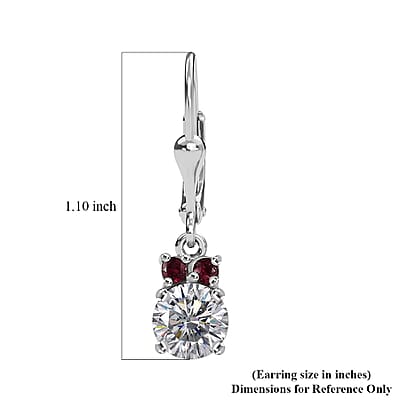 Moissanite and Anthill Garnet Lever Back Earrings in Platinum Over Sterling Silver 1.70 ctw