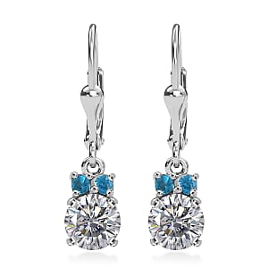 Moissanite and Malgache Neon Apatite Earrings in Platinum Over Sterling Silver 1.65 ctw