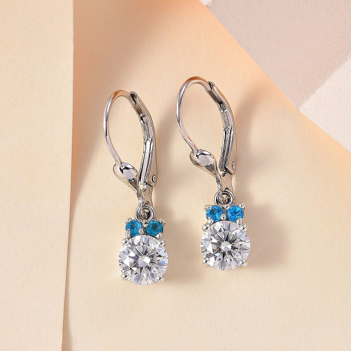 Moissanite and Malgache Neon Apatite Earrings in Platinum Over Sterling Silver 1.65 ctw image number 1