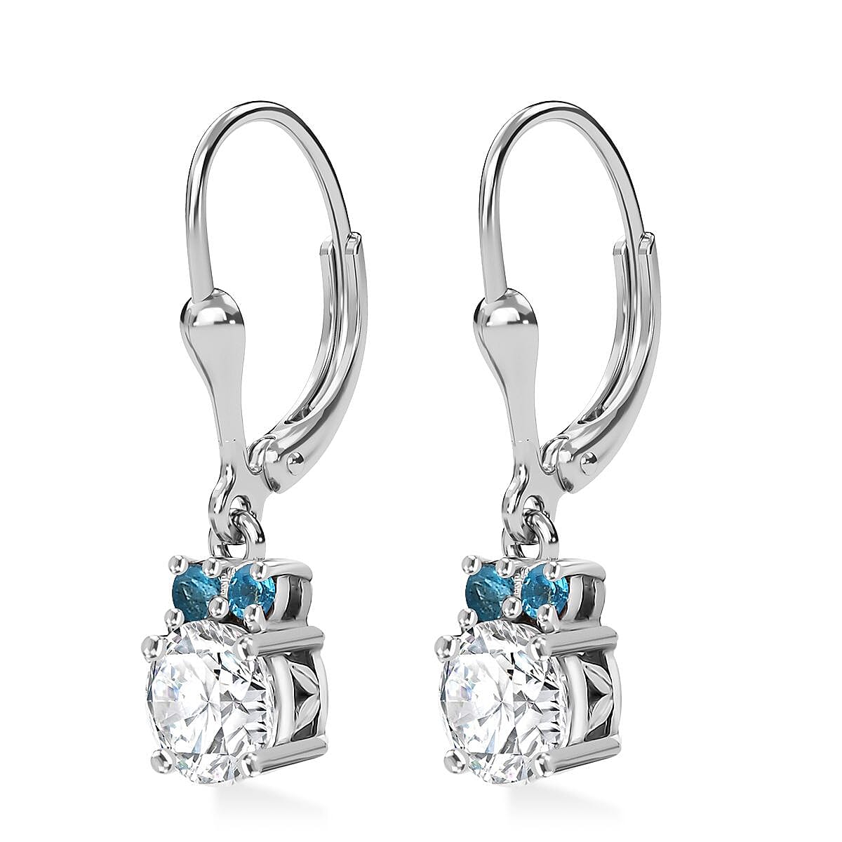 Moissanite and Malgache Neon Apatite Earrings in Platinum Over Sterling Silver 1.65 ctw image number 3