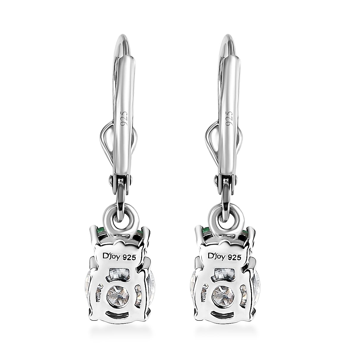 Moissanite and Kagem Zambian Emerald 1.70 ctw Lever Back Earring in Platinum Over Sterling Silver