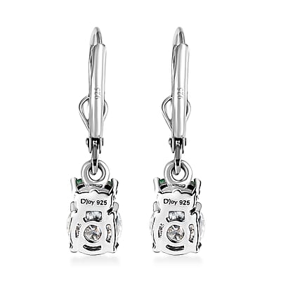 Moissanite and Kagem Zambian Emerald 1.70 ctw Lever Back Earring in Platinum Over Sterling Silver