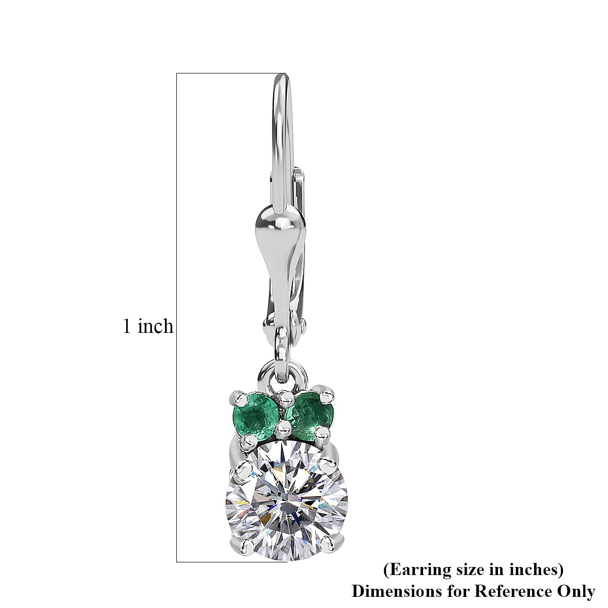 Moissanite and Kagem Zambian Emerald 1.70 ctw Lever Back Earring in Platinum Over Sterling Silver