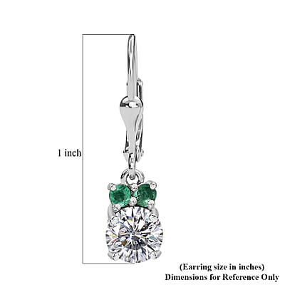 Moissanite and Kagem Zambian Emerald 1.70 ctw Lever Back Earring in Platinum Over Sterling Silver